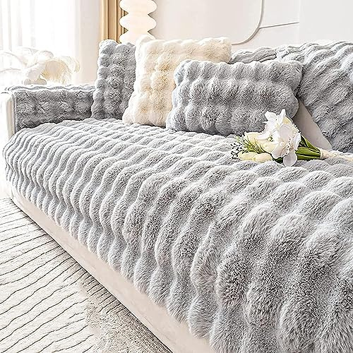 LINGKY Couch Überzug, Sofa Überzug 1/2/3/4 Sitzer L Form Sofa Cover Sofabezug Ecksofa, Universelle Sofaschoner rutschfest, Plüsch Sofa Sitzkissenbezug für Wohnzimmer (Hellgrau,70x150cm)