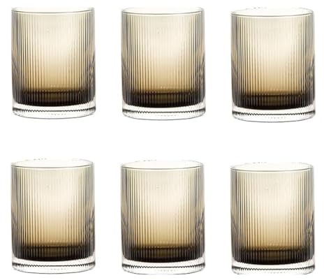Livellara Milano Lot de 6 Tumbler fumé en verre de la ligne rayée, design frais et contemporain, verre idéal pour boissons froides ou chaudes