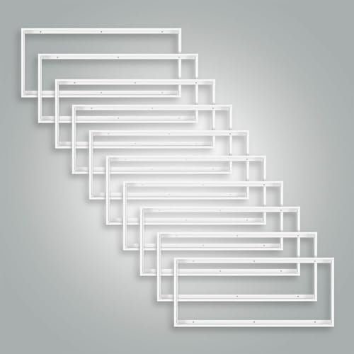 10 x telai di montaggio in alluminio, 60 x 30 cm, colore bianco, per montaggio di un pannello LED, 59,5 x 29,5 cm, lampada da soffitto, L600 x 300 x 43 mm