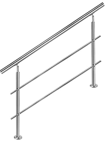 FINEUNAN Corrimano in acciaio inox per scale, ringhiera per parapetto, balcone, con 2 barre trasversali - Corrimano in acciaio inox per interni ed esterni, ringhiera per scale, parapetto, balcone (150