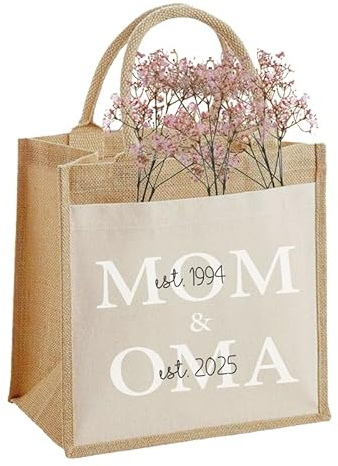 MOM-OMA Jute-Tasche mit deinen Initialien personalisiert Mama Oma Nachhaltige Jute-Tasche Geschenk-Tasche Beutel Einkaufstasche aus 100% und Baumwolle