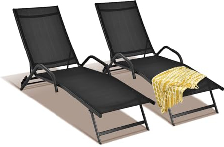 KOMFOTTEU 2er Set Sonnenliege, Liegestuhl mit verstellbaren Rückenlehne, Gartenliege bis 160 kg, Strandliege für Garden, Strand,Pool