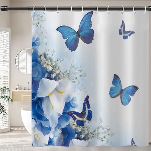 FAIRYGATE Duschvorhang mit Ringen Blau Duschvorhang 180x180 Wasserdicht Duschvorhänge Shower Curtain Bad Vorhang Anti Schimmel Dusche Vorhang für Badezimmer Badewanne Polyester B9109