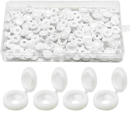 100 Pcs Screw Cover Caps, Screw Caps,White Screw Caps,Screw Covers White,0.34 inch Plastic Hinged Screw Covers, Snap on Replacement Screw Decorative Covers for M4 Screws