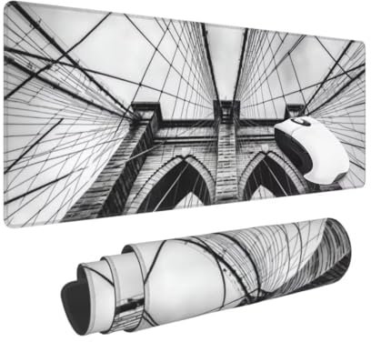 Gaming Mauspad XXL Architektur Großes Mousepad 1000 * 500mm rutschfeste Schreibtischunterlage Landschaft Mouse Pad mit Vernähte Kanten Verbessert Mauspad Groß Geschwindigkeit und Präzision für Gaming