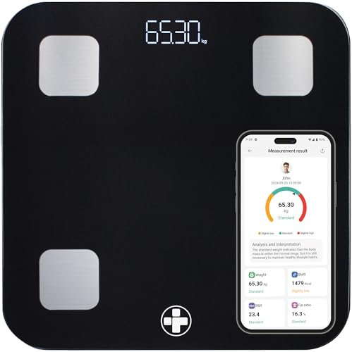 Reliance Medical Smart BMI Scale, Bluetooth Digital Body Fat Scale with LED Display, Accurate Weight Tracking, Ultra Slim, Bathroom Scale, Syncs with Fitness Apps, Size L 28cm x W 28cm x D 2.4cm