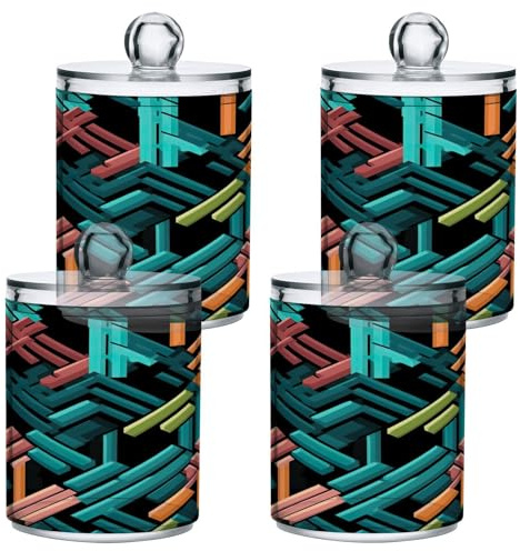 SKYSHU Lot de 2 pots de conservation géométriques hermétiques en plastique transparent pour thé, sucre, 420 ml, distributeur Qtip avec couvercle, boîte de rangement transparente pour boule de coton,