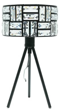 ValueLights | Black Tripod Table Lamp with Clear Acrylic Jewel Drum Lampshade Living Room Bedside Light | Table Lamps, Home Décor & Improvement Essential | Included LED Bulb