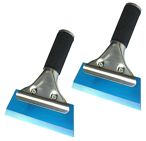 BELLIFFY 2pezzi Spatola Adesivi Auto in Gomma Resistente Con Manico in Acciaio Inox Raschietto Vetrofanie e Raschiaghiaccio Parabrezza Flessibile e Non Graffiante Colore Casuale