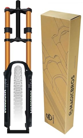 HZXQCVB 26/27.5/29'' Travel 160mm Mountain Bike Suspension Fork Quick Release Disc Brake Air Fork 1-1/8'' Straight Tube Double Crown Manual Lockout Bike Fork(Gold,26in)