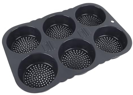 Tomvorks Moule à Pain à Hamburger à 6 Cavités, Moule de Cuisson Pliable en Silicone pour Congélateurs, Fours et ondes