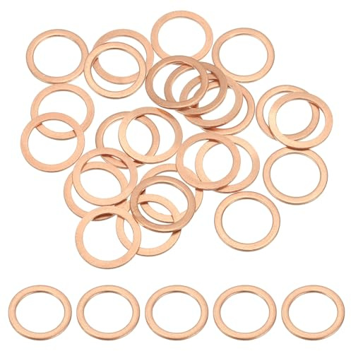 PATIKIL 25pcs Arandela de Cobre M12, Anillo de Sellado, 16x12x1mm(OD*ID*Grosor) Junta Plana Métrica Crush Accesorios Hidráulicos para Tornillos Perno Tapones de Cárter Drenaje de Aceite