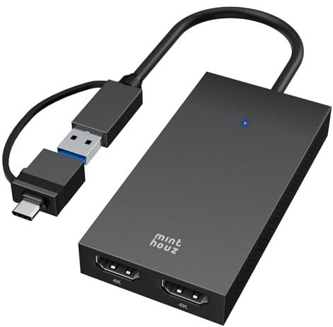 Minthouz USB 3.1/USB C auf Dual HDMI Adapter, DisplayLink Dual 4K@60Hz HDMI Splitter 2 Monitore Gleichzeitig für Dell HP Surface Lenovo, Unterstützt Windows and M1/M2/M3/M4 MacBook | USB 3.1 auf Dual HDMI Adapter für Windows 10/11 & MacBook M1/M2/M3/M4, Unterstützung für Dell/HP/Lenovo/Surface Laptops