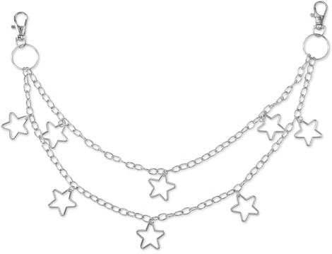 Hosenkette Punk, Metall Jeans-Kettengürtel mit Stern Mehrlagig Taschenkette Stylisch Rock-Geldbörsenkette Vintage Taillenkette Körperaccessoires für Frauen und Männer