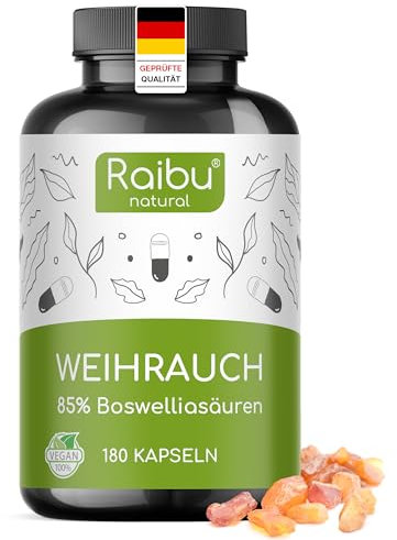 Weihrauch Kapseln Hochdosiert - 2200 mg Weihrauch Extrakt pro Tagesdosis - 85% Boswelliasäuren - Indischer Boswellia Serrata - Deutschen Qualitätsstandards - 180 Vegane Kapseln