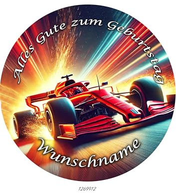 Tortenbild Formel 1 Rennwagen mit Wunschname, Ø 20cm | Zuckerbild, Essbares Foto, Tortenaufleger, Fondant, 00650
