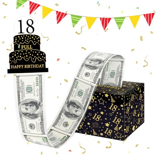 TEUYOE Lustige Geldgeschenke Geburtstag 18,DIY Überraschungsbox | 18. Geburtstag Spardose für Bargeld Geschenk Ziehen, Mit Geburtstagsdekoration und Anleitung,für Mädchen & Jungen