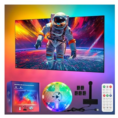 Virellia TV LED Backlight, 12.5ft Cuttable LED Strip Lights That Change with 55-65 Inch TVs Screen and PC Monitor, with Sensor, Remote Control, Game & Music Sync Color Changing Light