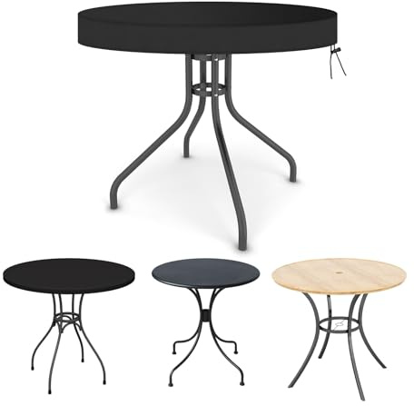 OFFCUP Funda de Mesa Exterior Redonda Impermeable, Durabilidad Tela Oxford 420D Funda Protectora Muebles Jardin, Anti-UV Resistente al Viento Cubierta para Mesa de Patio (Ø112x10cm)