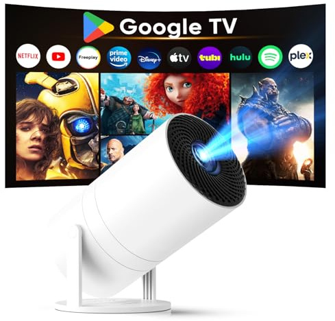 【Google TV & Ai Voice Control】Tecaki Mini Projector, Portable Projector with Over 1,900 Certified Apps, Netflix/Prime Video/Disney+/Sky Sports, Native 1080P 4K Supported, 180° Rotatable Electric Focus