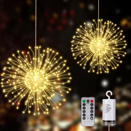 MOMOSTAR Feu d'artifice LED, 2 Pièces 150 LED Lamps Feux d'artifice, 8 Modes Fireworks Lumières avec Télécommande, par Batterie, Etanche, Feux d'artifice pour Noël Jardin, Mariage, Fête