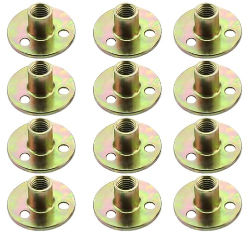 12Pcs M10 T-Nuts 3-Hole Flange, Zinc-Plated Woodworking Fasteners