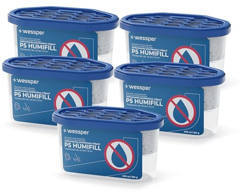 Wessper Deumidificatore, Assorbi Umidità Monouso da 400 ml, Indore, Elimina Efficacemente Umidità, Muffa e Funghi, Deumidificatori con Cloruro di Calcio - 5 Pezzo