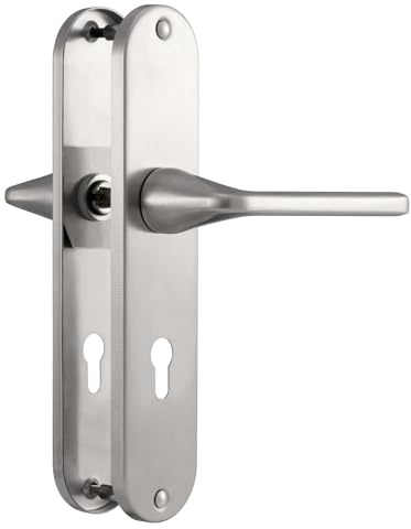 SORWDUERM Türgriff Silber Drückergarnitur,Edelstahl matt gebürstet,72mm PZ Zentren Türklinke Set für Haustür und Innentür,PZ-Profilzylinder,L-Form