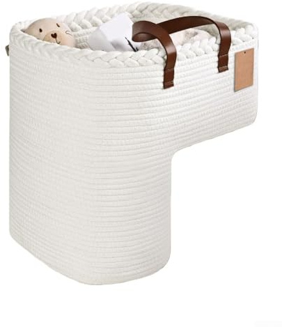 Cesto portaoggetti in tessuto per scale, organizer per scale in lino con manici, soluzione compatta ed elegante per giocattoli, libri e telefoni su gradini in moquette (D)