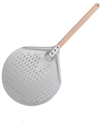 WMYYZYQ Pala per pizza, 1 pala per pizza in alluminio, manico in legno antiscivolo, paletta per torte, pane, pala per pizza, 35 cm, rotonda, 40 cm di altezza
