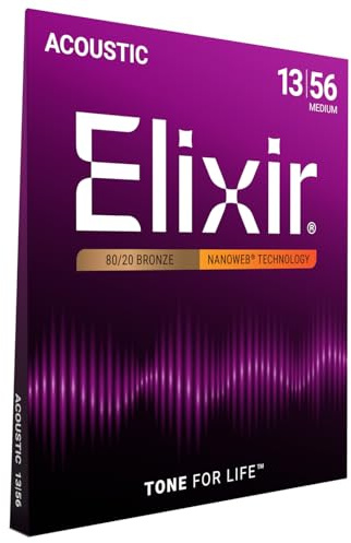 Elixir® Strings 80/20 Bronze Akustiska gitarrsträngar med NANOWEB® coating, Medium (.013-.056)