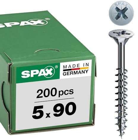 SPAX Universalschraube, 5,0 x 90 mm, 200 Stück, Kreuzschlitz Z2, Senkkopf, Vollgewinde, 4CUT, WIROX A3J, 1081010500905