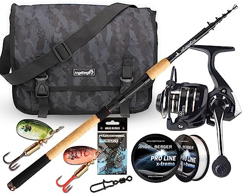Angel-Berger Tele Angelset Forelle mit Tasche und Zubehör Trout Fishing Set Angelrute Angelrolle Forellenköder