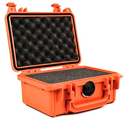 PELI 1120 Maleta rígida profesional para cámara, instrumentos electrónicos y ópticos, IP67 estanca e impermeable al polvo, 2L de capacidad, fabricada en EE.UU, con espuma personalizable, color naranja