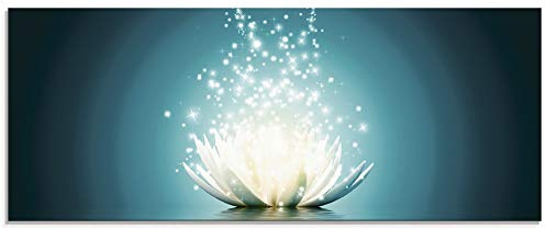 ARTland Wanddeko Glasbilder Wandbild Glas Bild einteilig 125x50 cm Querformat Asien Botanik Blumen Blüten Lotusblume Seerose Modern türkis T9NM
