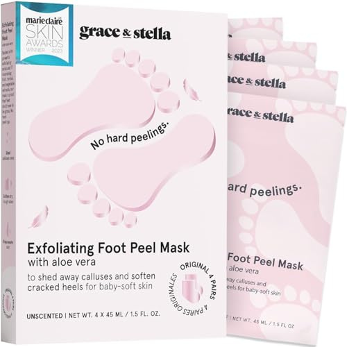 Award-Winning Foot Peeling Mask - Dr. Pedicure Foot Peel Masks (4 Pairs, Unscented) - Moisturizing Foot Masks that Remove Dead Skin, Exfoliating Foot Mask for Dry Cracked Feet, Feet Peeling Mask