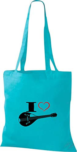 Shirtstown Pochette en tissu Musique I Love Mandoline - Bleu - sky,