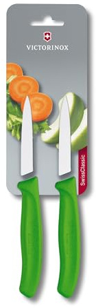 Victorinox Swiss Classic, Set de couteaux à éplucher et à légumes, 2 pièces, Lame extra-tranchante, Aiguisage droit pour des coupes précises, 8 cm, Acier inoxydable, Vert