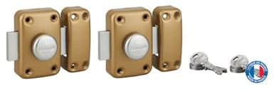THIRARD - Lot de 2 Verrous Double Entrée Capital - Cylindre HG 45 mm - S'entrouvrant - 6 Clés Acier Nickelé - Sécurité Domestique - Portes Standards - Jaune/Doré