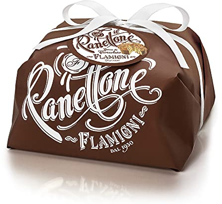 FLAMIGNI, Panettone Artigianale con Gocce di Cioccolato Fondente, Glassato con Nocciole e Mandorle, Senza Uvetta e Canditi, Confezione Incartata a Mano Ideale come Regalo di Natale, 1kg