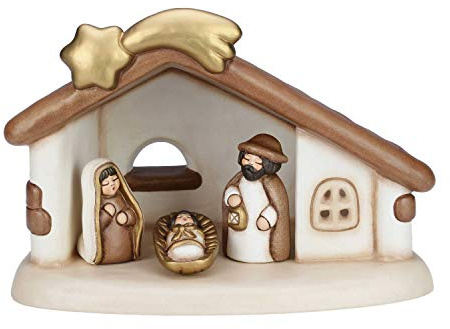 THUN - Presepe Completo Set Capanna: Sacra Famiglia - Versione Bianca - Statuine Presepe Classico - Ceramica - 37x27x26,2 cm