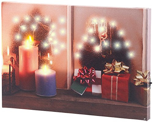 infactory LED Bild Fenster: Wandbild Weihnachtliches Fenster mit LED-Beleuchtung, 30 x 20 cm (Weihnachtsbilder Fenster, Kerzen Ensembles, Fensterbild)