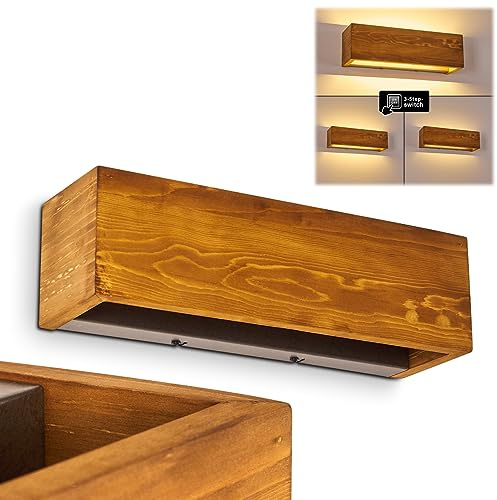 HOFSTEIN LED Wandlampe Adak, dimmbare Wandleuchte aus Holz/Metall in Braun/Grau, längliche Innenwandleuchte mit Up&Down Effekt, 13,5 Watt, 1800 Lumen, 3000 Kelvin, Wohnzimmer, Schlafzimmer, Flur