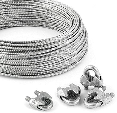 DQ-PP stålrep SET | 5 mm 6 x 7 medium mjuk | Förzinkad av stål | Byte 5 mm | Spänningslås kroköglor M5 | linsklämma bygel 5 mm | ledtråd för rankhjälpmedel rep stål tråd skogsrep vindrep spännlina 100m Set 1