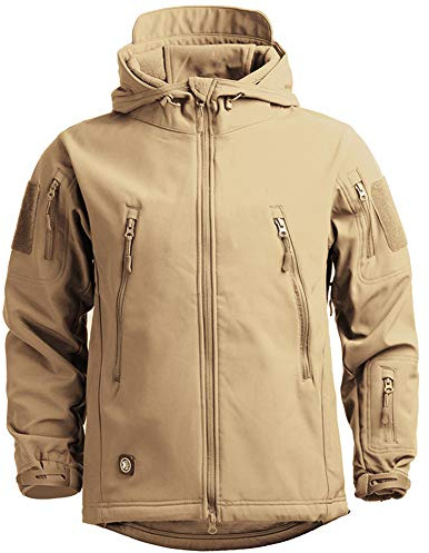 Veste d'hiver imperméable pour homme manteau capuche décontracté et intelligent Softshell doublé en polaire avec plusieurs poches à fermeture éclair chasse tactique militaire camping kaki taille M