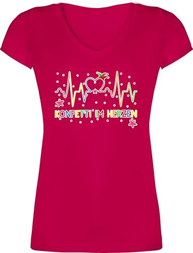 Shirtracer - T-Shirt Damen V Ausschnitt - & Fasching - Konfetti im Herzen Herzschlag I Köln Karneval