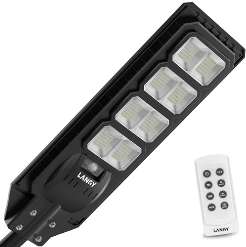 LANGY LED-Solar-Straßenlaterne, 200 W, 360 Stück, hohe Lumen, solarbetriebene Straßenlaterne, für den Außenbereich, Dämmerung bis Morgendämmerung, Sicherheits-LED-Pfostenstraßenlaterne