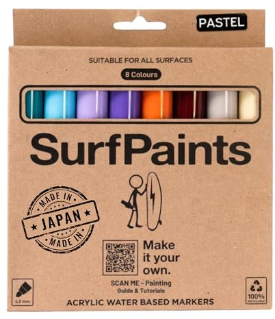Surfpaints Acrylstifte zum Designen von Surfboards und Bodyboards 8er Set (Pastell)