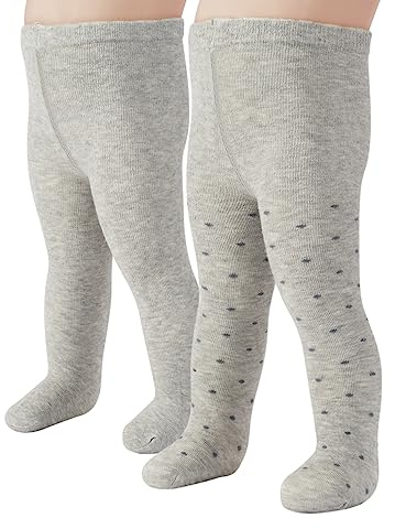 CALZITALY PACK 2 par babystrumpbyxor bomull, små flickor strumpbyxor, enfärgade och med prickar, blå, rosa, grå, 3–24 månader, 200 DEN, tillverkade i Italien, Grå + grå med mörka prickar, 6 månader