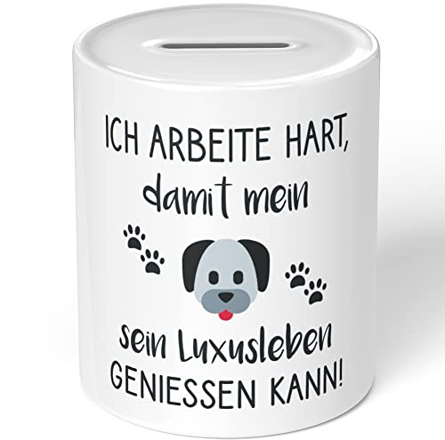 JUNIWORDS Spardose Sparbüchse, Ich arbeite hart, damit Mein Hund Sein Luxusleben genießen kann! (1004383)